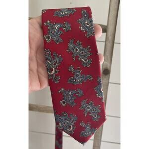 Hathaway Mens Vintage Red/Teal/Tan 100% Silk Paisley Career Office Tie